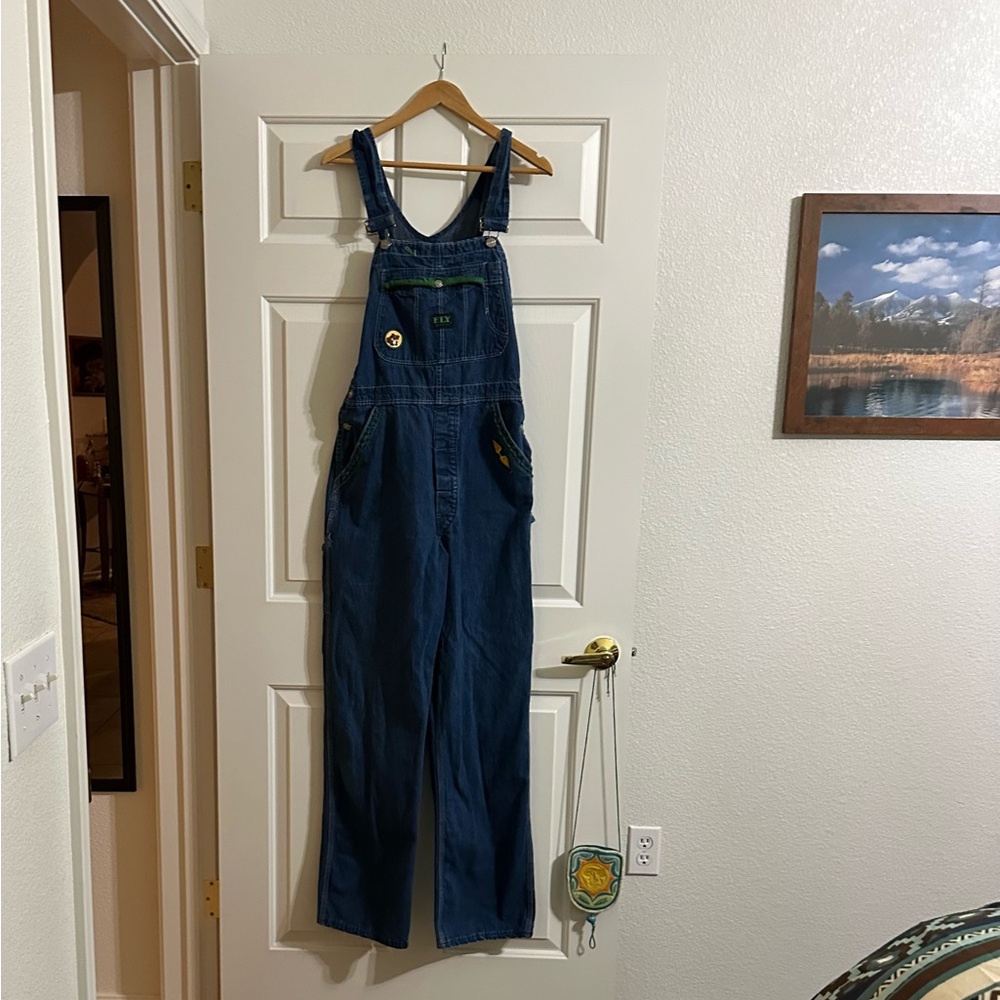 Hand Crafted by Redhawk Designs Vintage Ely Blue Denim Jeans Overalls w/Deerskin
